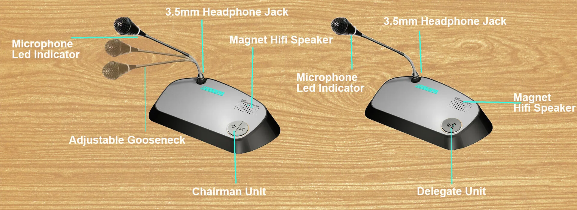 Microfono completo per conferenze digitali a collo d'oca