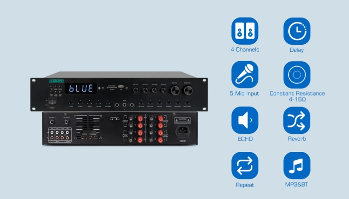 Soluzione amplificatore Mixer Stereo professionale a 4 canali per audioconferenza MK4125