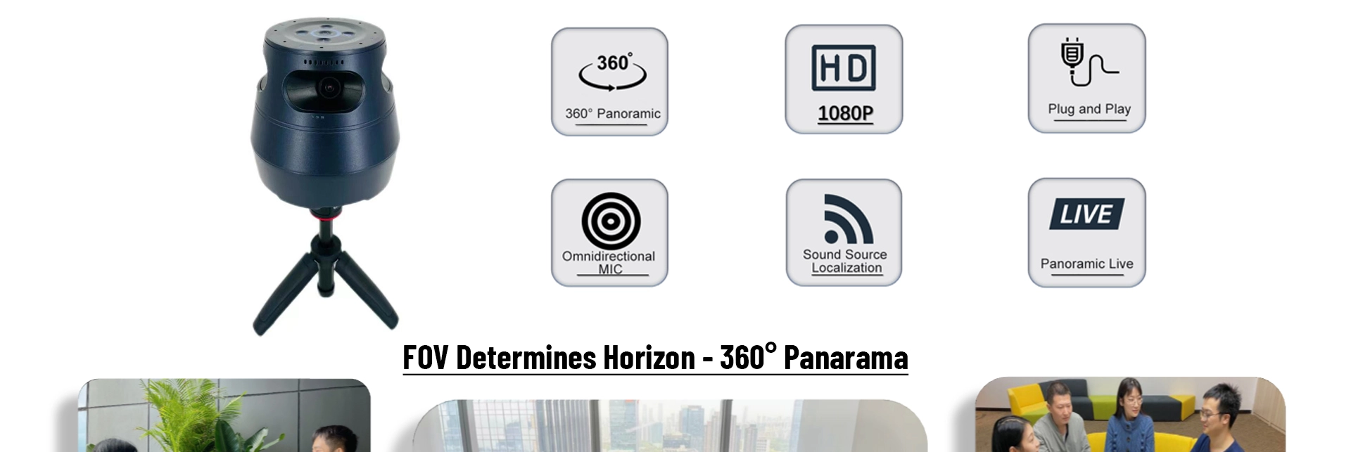 Telecamera Web panoramica con posizione della sorgente sonora a 360 °