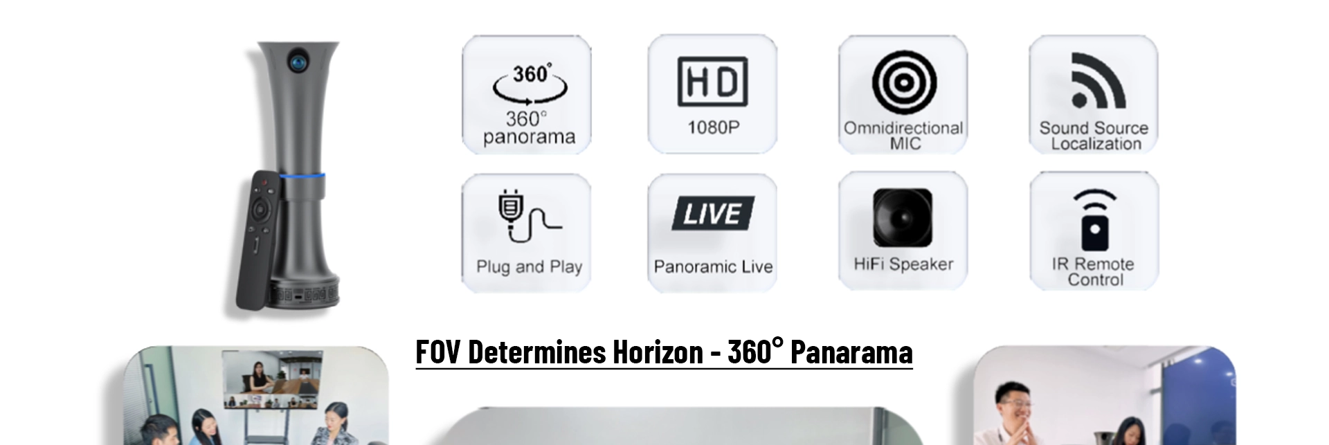 Videocamera panoramica per videoconferenze a 360 gradi con vivavoce