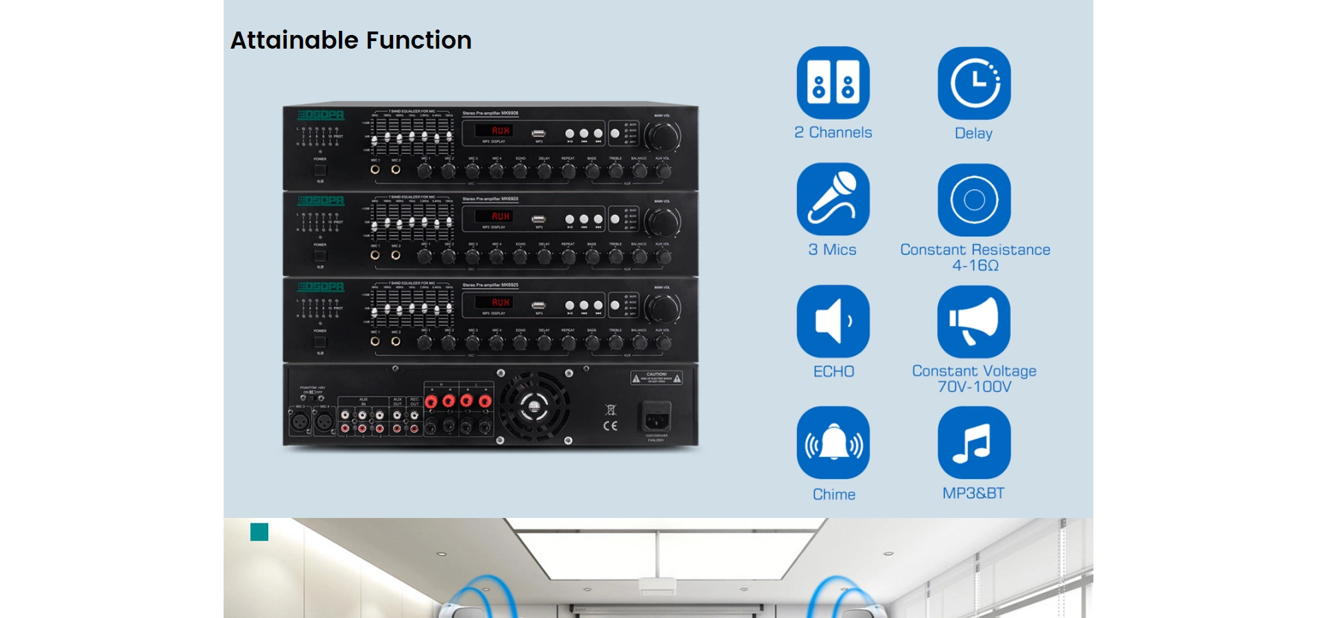 Amplificatore Mixer per conferenze integrato 2x250W